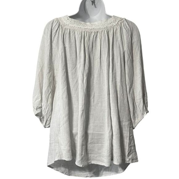Allie Rose Linen Boho Blouse Womens Size Small 3/4 Sleeve Oatmeal Hippie Lace - Picture 4 of 8